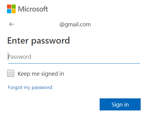 Inicie sesión en su cuenta de Microsoft, ingrese la identificación de correo electrónico y la contraseña