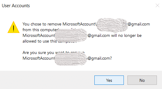 Para confirmar, debe hacer clic en Sí |  Cierre y elimine su cuenta de Microsoft