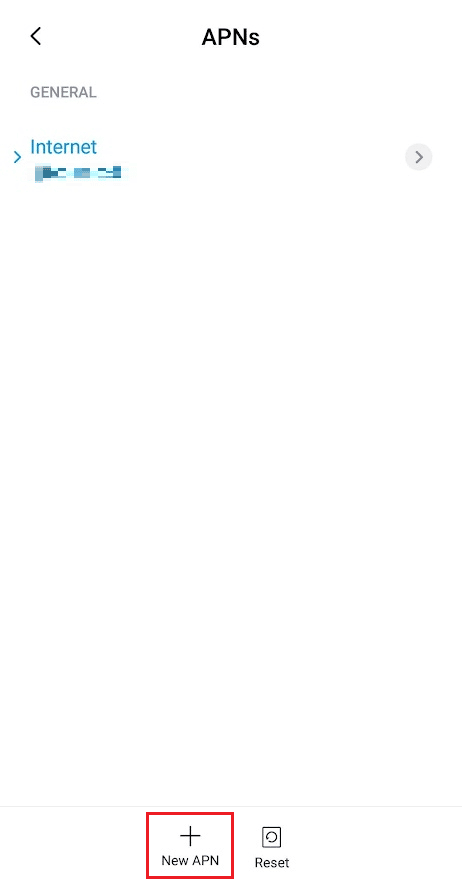 Toque Nuevo APN desde la parte inferior