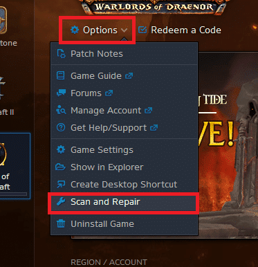 Ahora, desplácese hacia abajo en el menú y haga clic en Escanear y reparar. Solucione el problema de Overwatch FPS Drops en Windows 10