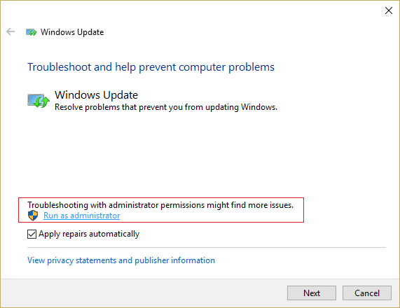 Haga clic en Ejecutar como administrador en el Solucionador de problemas de Windows Update |  ¿Por qué las actualizaciones de Windows 10 son extremadamente lentas?