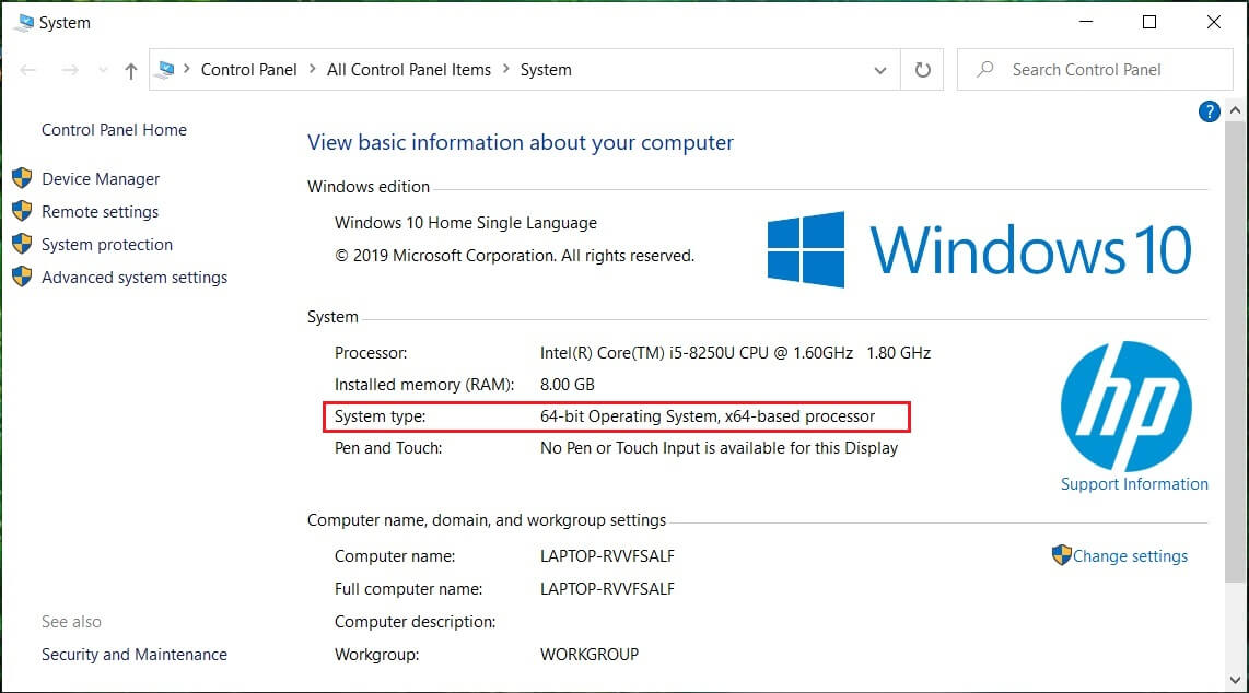 Verifique el tipo de sistema y vea si tiene un sistema operativo de 32 o 64 bits