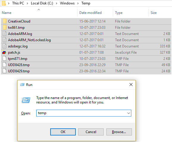 Elimine el archivo temporal en la carpeta temporal de Windows