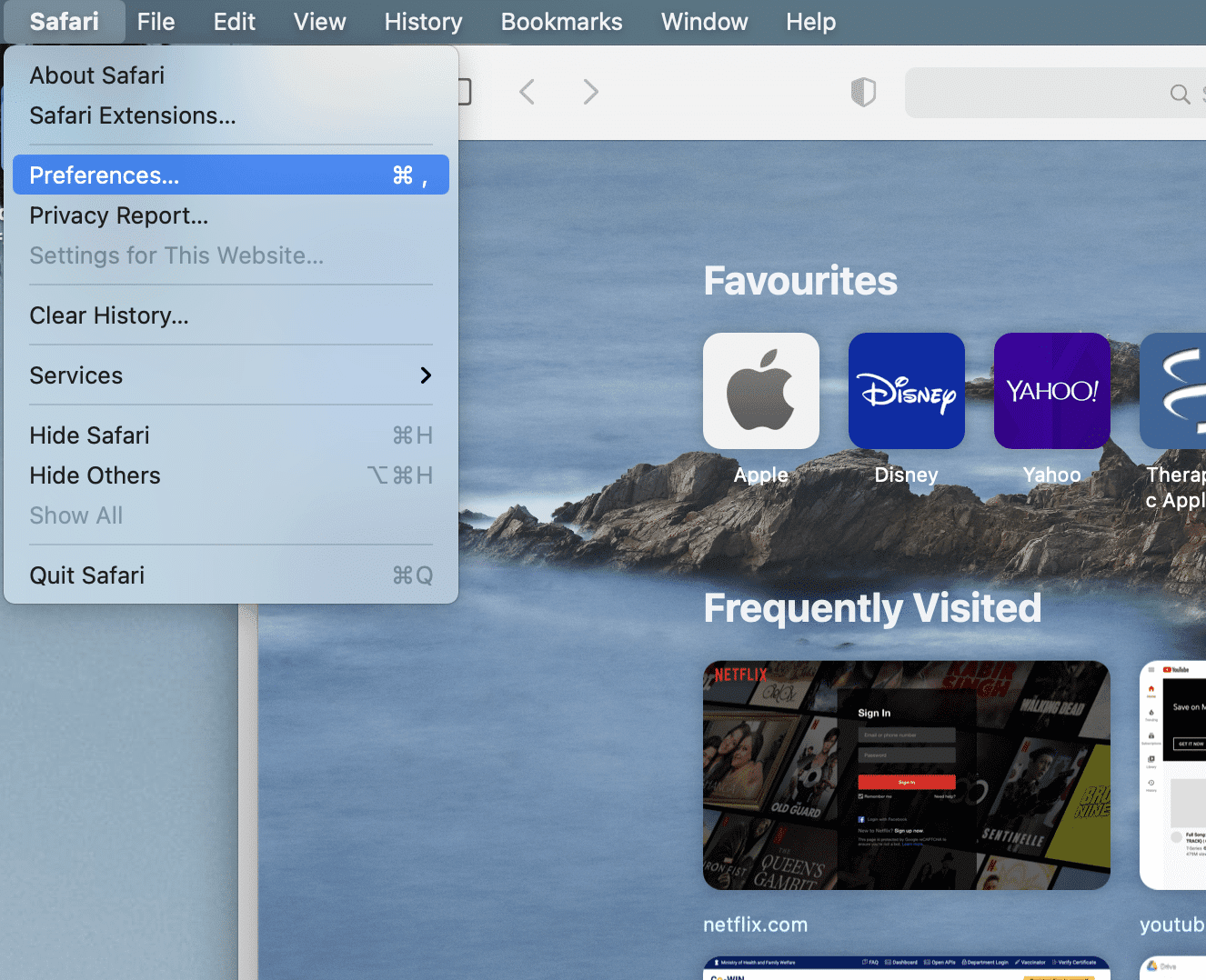Inicie el navegador Safari y seleccione Preferencias | Reparar esta conexión no es privada
