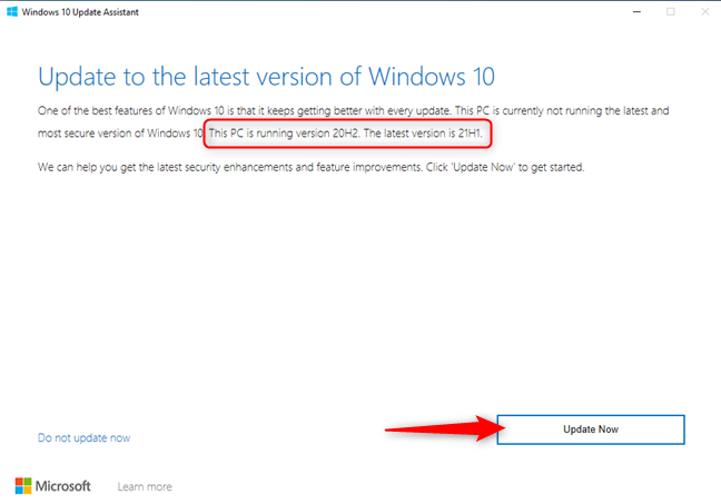 Asistente de actualización de Windows 10: presione Actualizar ahora