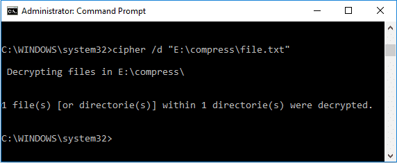 Descifrar un archivo o carpeta usando la línea de comando |  Descifrar archivos y carpetas encriptados con EFS en Windows 10