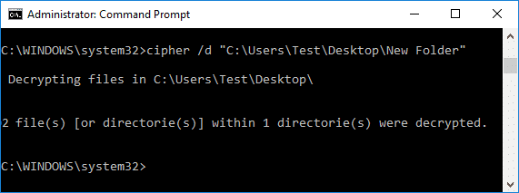 Para descifrar una carpeta con el siguiente comando en cmd