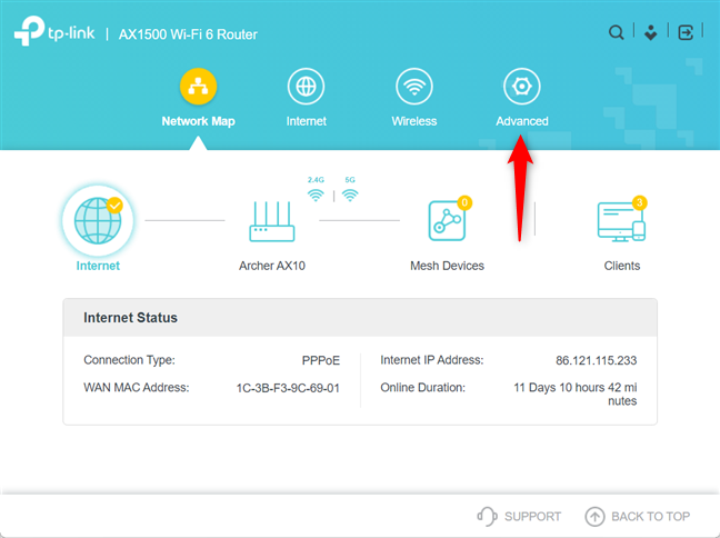 Vaya a Avanzado en su enrutador TP-Link