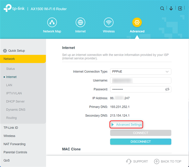Haga clic o toque Configuración avanzada