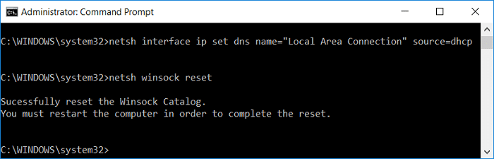 restablecimiento de netsh winsock