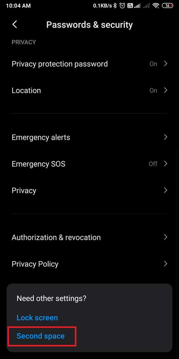 Desplácese hacia abajo y toque el Segundo espacio.  Cómo ocultar aplicaciones en Android