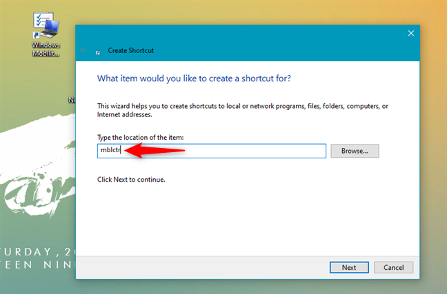Creación de un acceso directo al Centro de movilidad de Windows