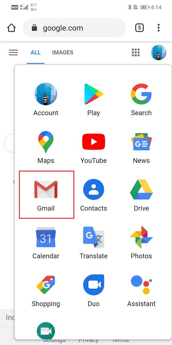 Seleccione Gmail de los iconos de la aplicación