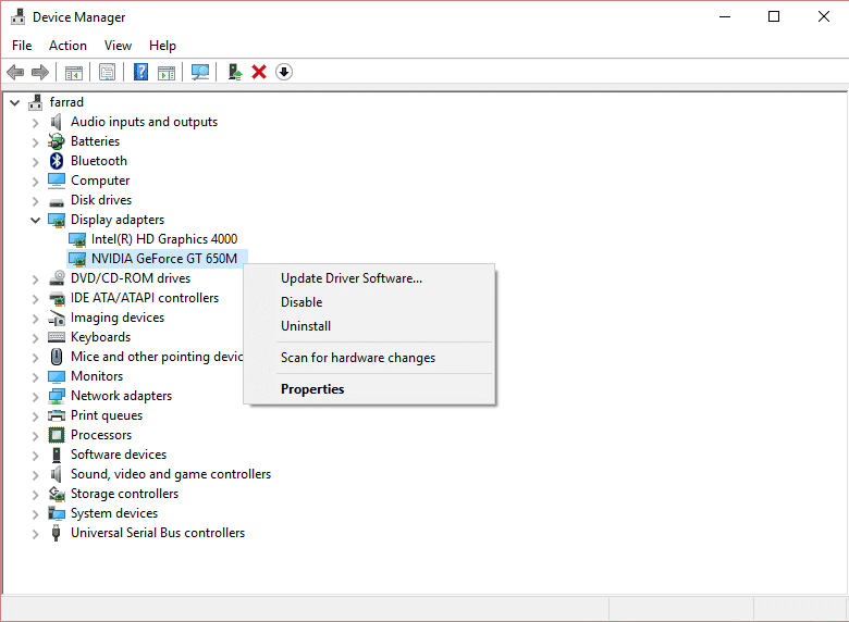 Actualice el controlador de su tarjeta gráfica |  Fix no puede ajustar el brillo de la pantalla en Windows 10