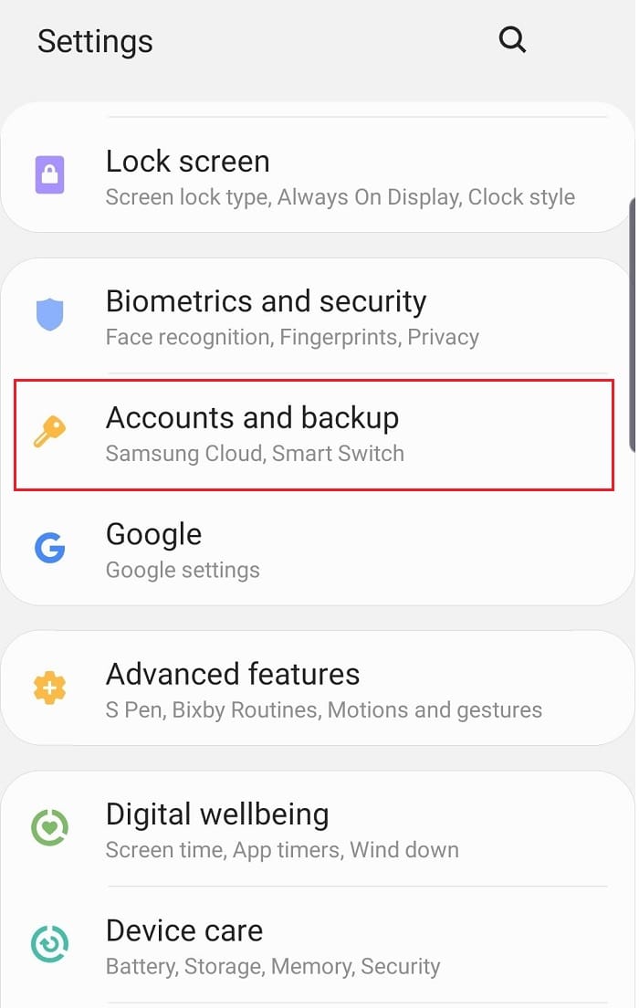 Seleccione Configuración y vaya a Cuentas y copia de seguridad