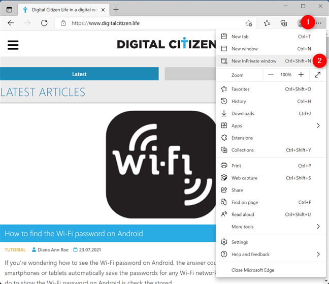 Abra la pestaña de incógnito en Microsoft Edge