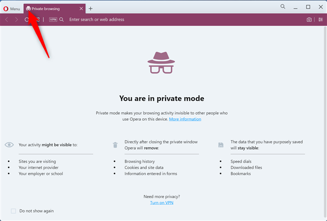 Navegar en privado en Opera
