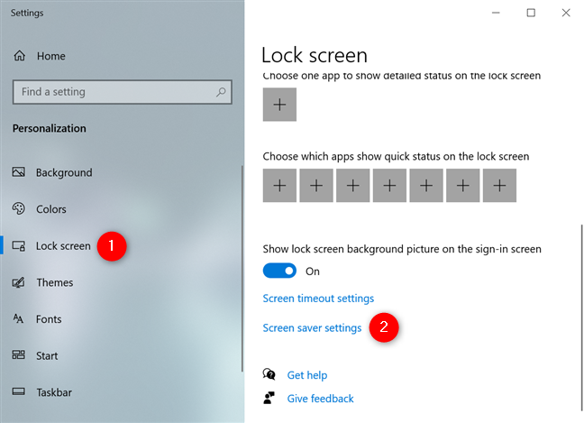 Acceda al enlace de configuración del protector de pantalla desde la pestaña Pantalla de bloqueo