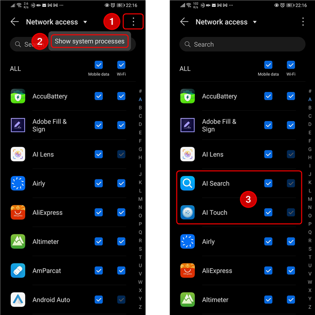 Configuración de Android: bloquee las aplicaciones del sistema para que no accedan a los datos móviles