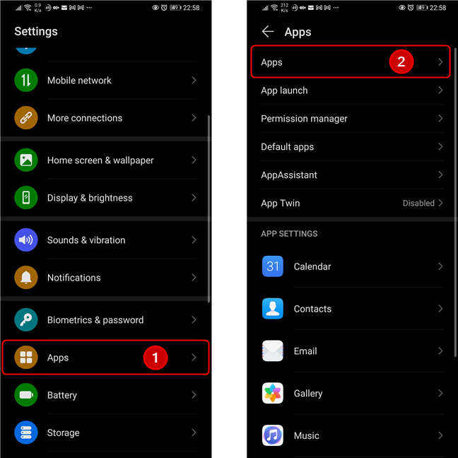 Vaya a Aplicaciones en la aplicación Configuración