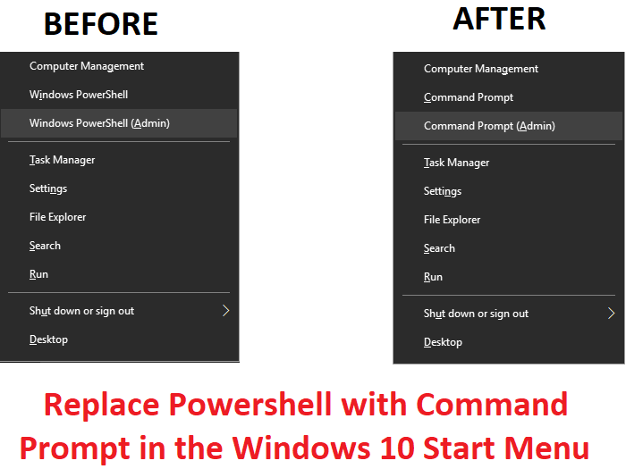 Reemplace Powershell con el símbolo del sistema en el menú Inicio de Windows 10