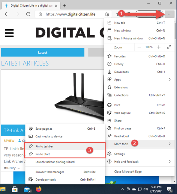 Elija dónde anclar un sitio web en Microsoft Edge