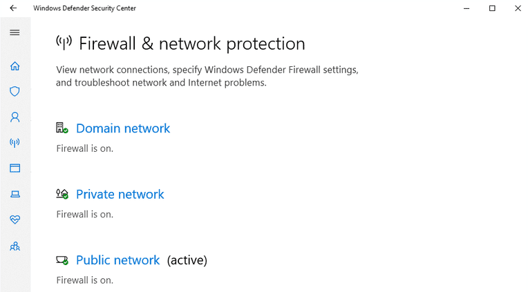 Si su firewall está habilitado, las tres opciones de red estarían habilitadas