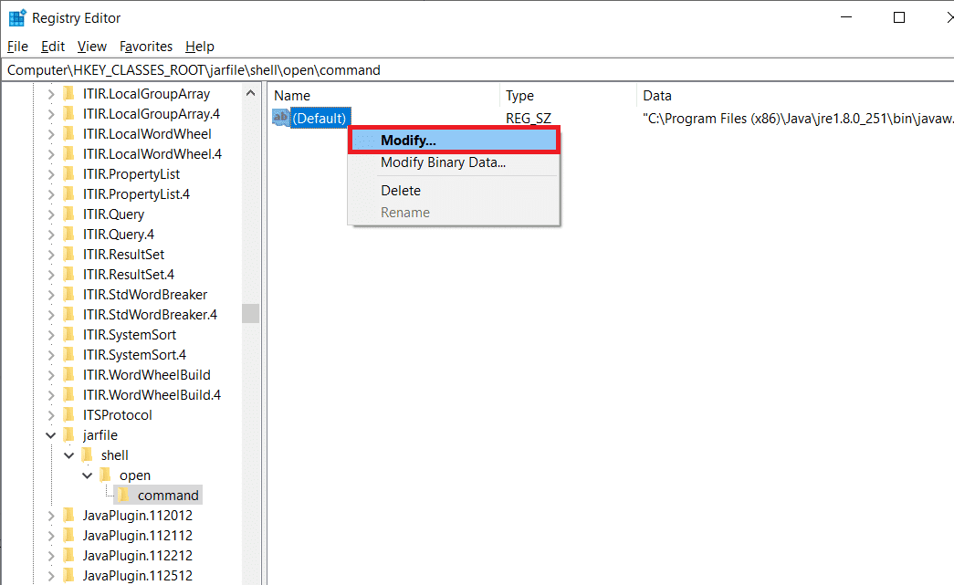 Haga clic derecho y seleccione Modificar