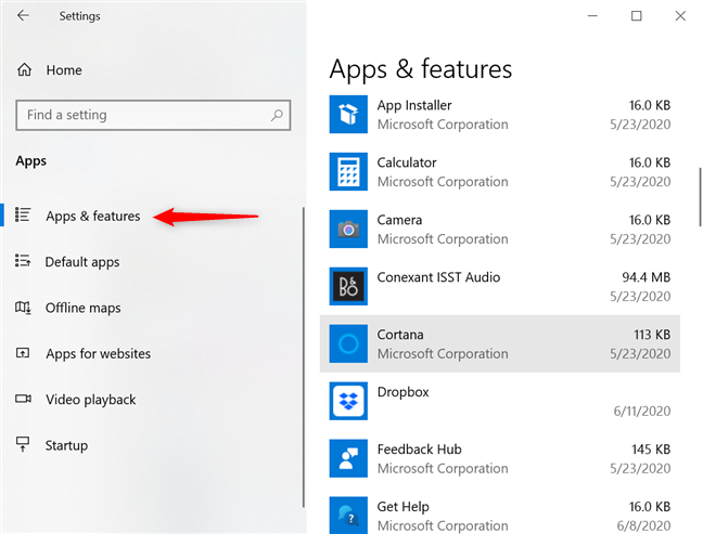 Vaya a Aplicaciones y características y toque la aplicación que desea cambiar