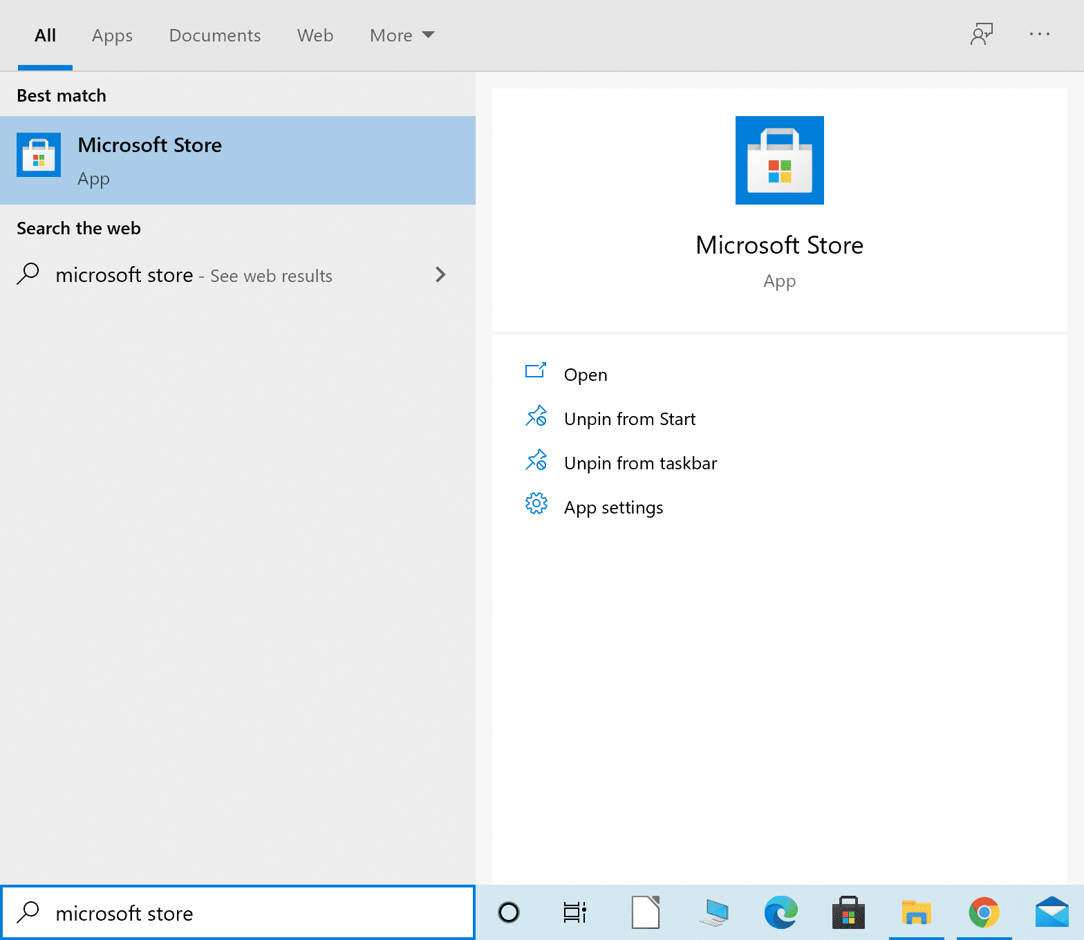 Escriba Tienda en la barra de búsqueda de Windows y luego inicie Microsoft Store |  Arreglar las aplicaciones de Windows 10 que no funcionan