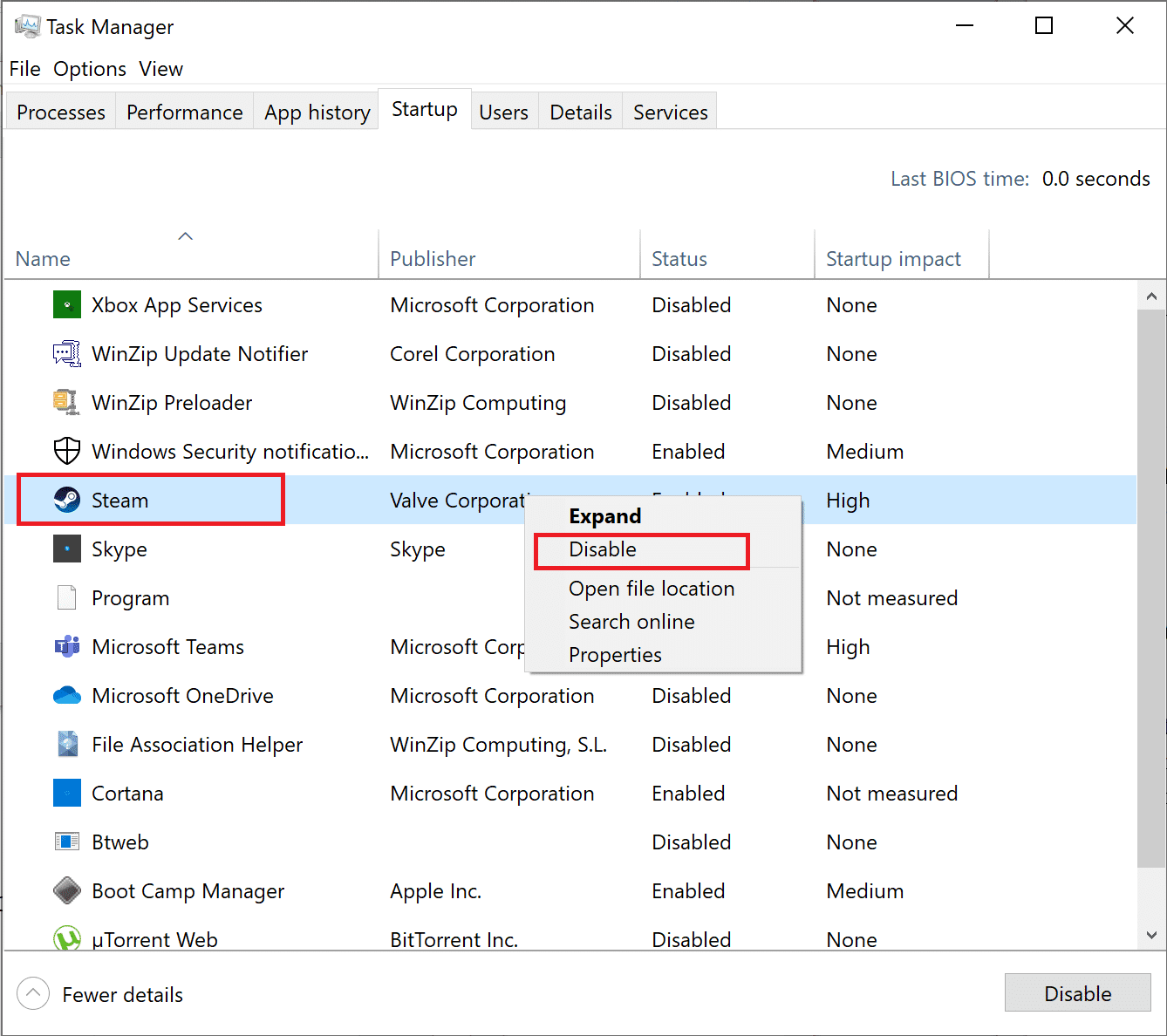 haga clic derecho en cada aplicación sin importancia y seleccione Desactivar |  Arreglar las aplicaciones de Windows 10 que no funcionan