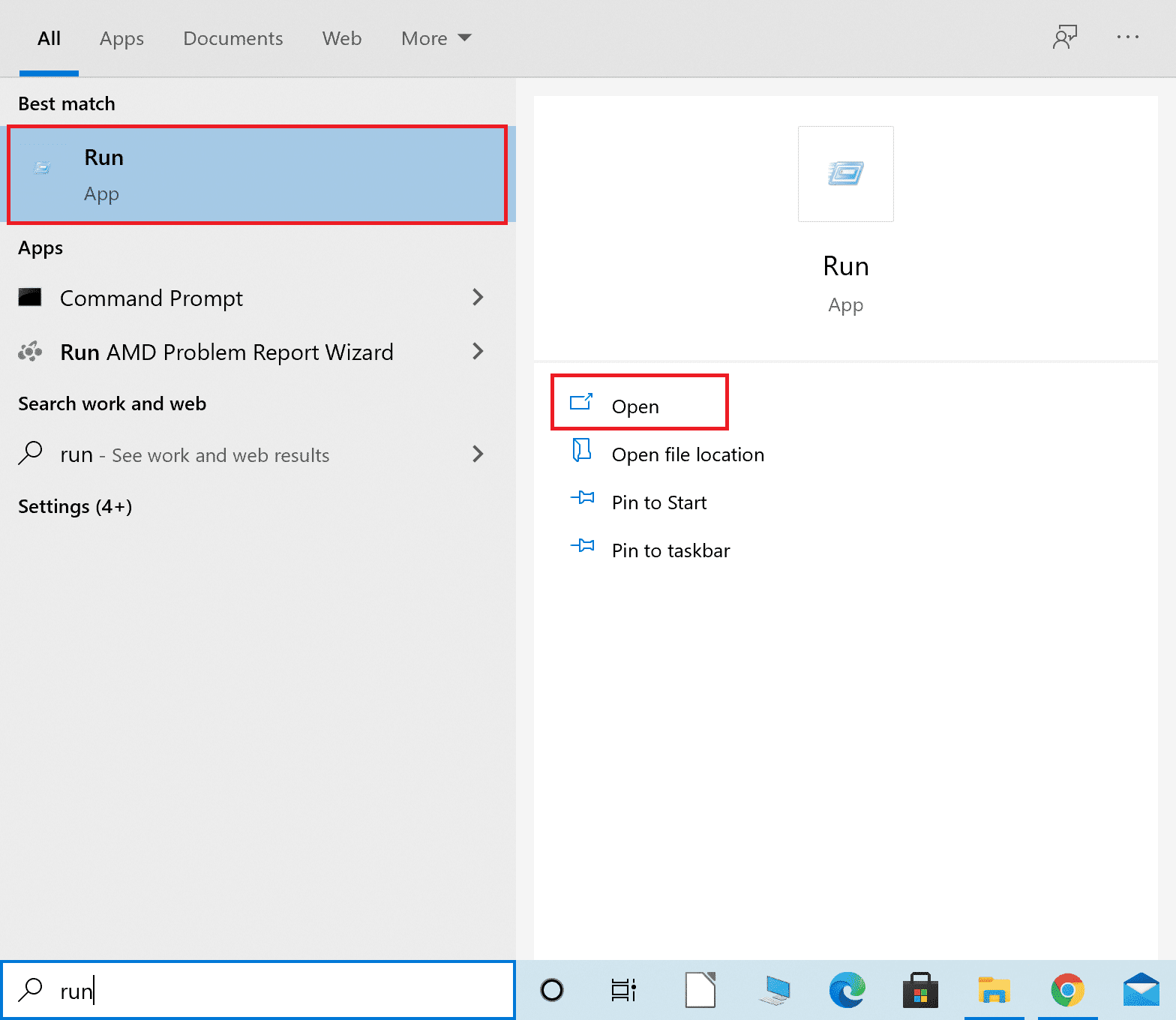 Busque e inicie el cuadro de diálogo Ejecutar desde la búsqueda de Windows |  Arreglar las aplicaciones de Windows 10 que no funcionan