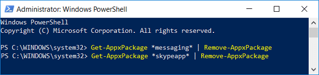 Eliminar Skype y la aplicación de mensajería con powershell
