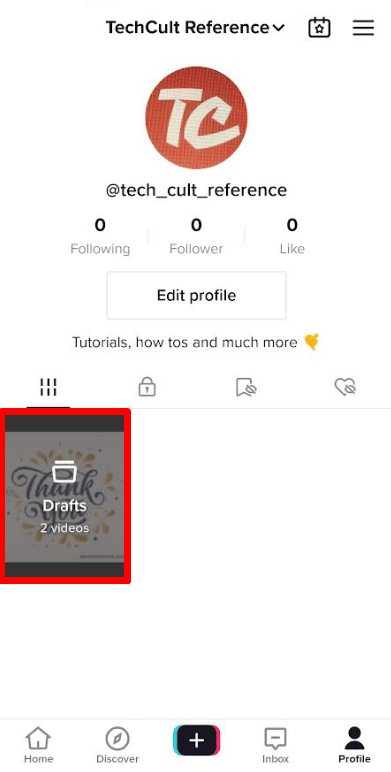 Abre la carpeta de borradores.  |  Cómo combinar dos borradores de TikTok