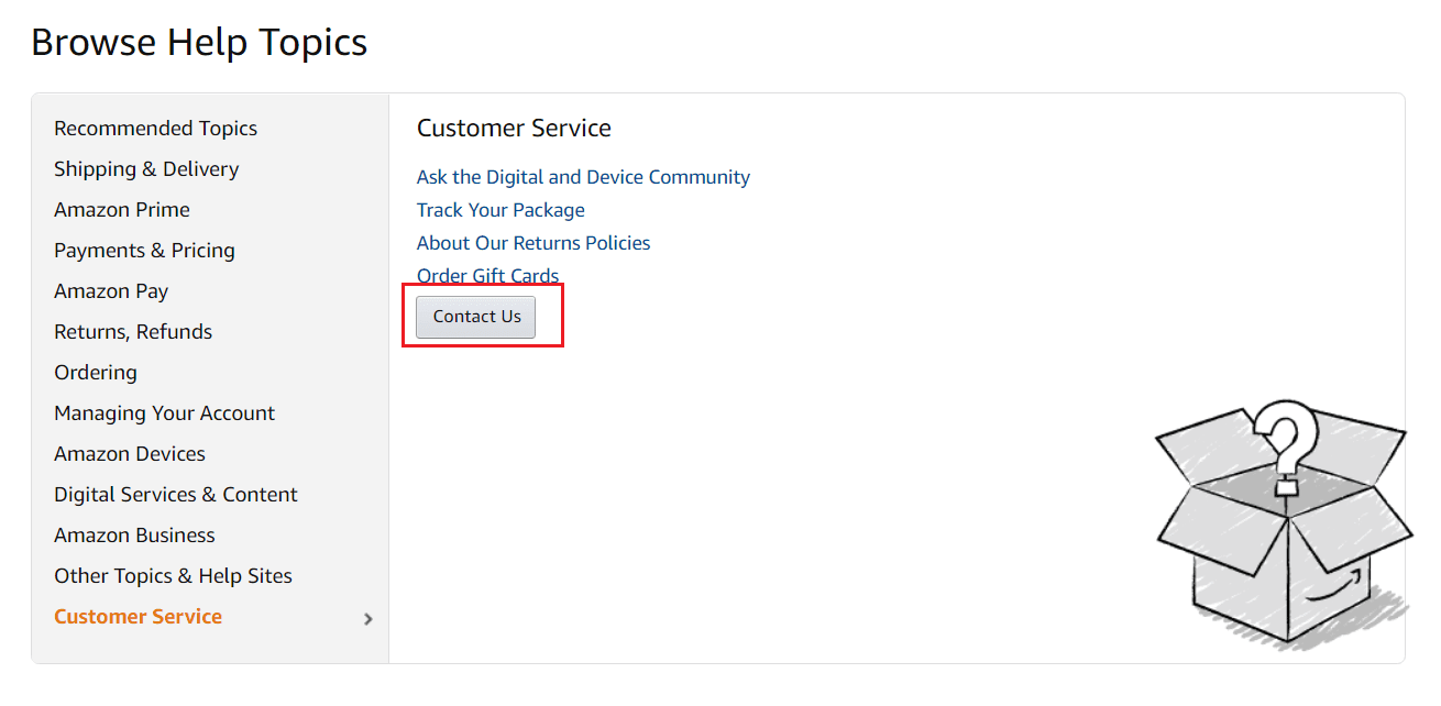 Haga clic en Contáctenos en la parte inferior de la pestaña Servicio al cliente