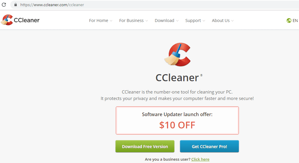 Visite ccleaner.com y haga clic en Descargar versión gratuita