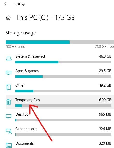 Haga clic en Archivos temporales