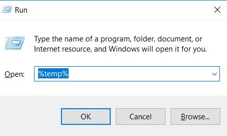Escriba el comando %temp% en el cuadro de diálogo de ejecución y haga clic en Aceptar