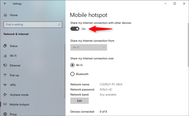 Habilite el punto de acceso de Windows 10
