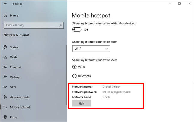 Un punto de acceso de Windows 10 con configuraciones personalizadas