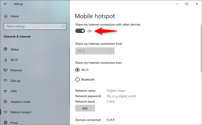 Activar el punto de acceso de Windows 10