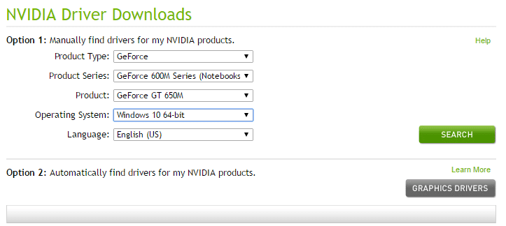Descarga de controladores NVIDIA