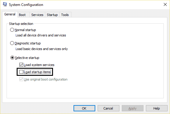 Realice un inicio limpio en Windows.  Arranque selectivo en la configuración del sistema