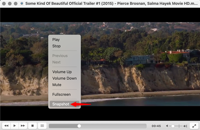 Captura de pantalla en VLC desde el menú contextual en macOS