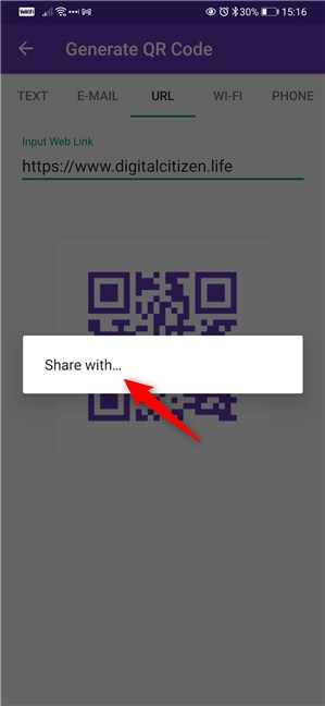 Elegir compartir el código QR