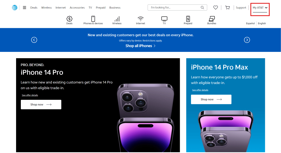 Desde las opciones en la parte superior, haz clic en Mi AT&T.  |  ver los mensajes de texto de su esposo en AT&T