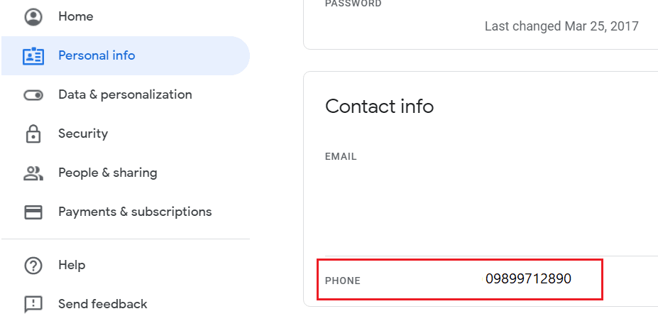 Desplácese hacia abajo hasta el bloque 'Información de contacto' y haga clic en su número de teléfono móvil