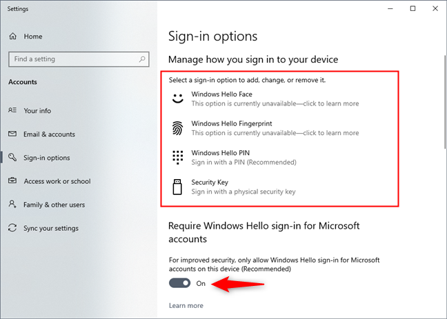 Requerir inicio de sesión de Windows Hello para cuentas de Microsoft
