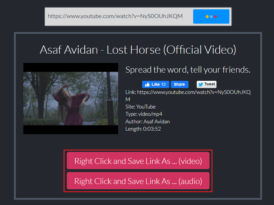 Haga clic en el enlace Video o Audio para ver y escuchar la canción o solo escuchar la canción
