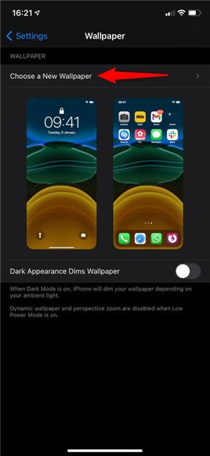 Toque para elegir un nuevo fondo de pantalla para iPhone